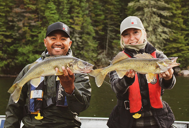 Eric Labaupa and Courtlyn Suszko with a pair of Walleye